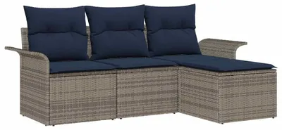 Image de Ensemble de canapés de jardin vidaXL avec coussins, 4 pièces, gris, en polyrotin
