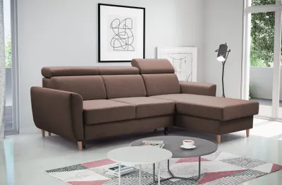 Image de Canapé d'angle moderne GUSTAW, canapé d'angle avec fonction sommeil + coffre de rangement, Corner Sofa avec ottomane universelle (tissu : denver 11 - brun)