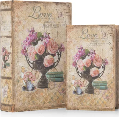 Image de Moritz Lot de 2 faux coffres-forts pour livres Décoration Fleurs Roses dans un vase Love Livre Safe Box Coffre-fort Pochette pour livres Cache-argent