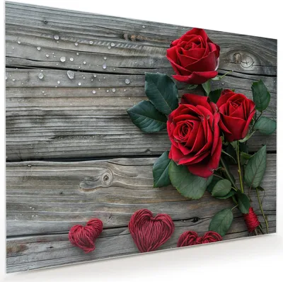 Produktbild von Glasbild 120x90cm in XXL für Wohnzimmer, Schlafzimmer Motiv Romantische Rosenherzen