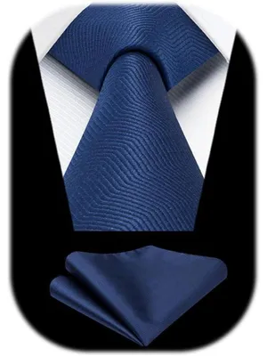 Productafbeelding van Set met das en zakdoek voor heren, marineblauw, jacquard, 8,5 cm breed