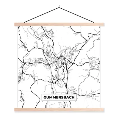 Produktbild von MuchoWow® Textilposter Karte - Gummersbach - Stadtplan 60x60 cm mit holzfarbenen Rahmen - Wanddekoration
