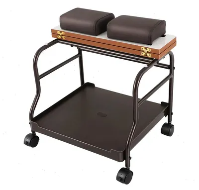 Produktbild von Fußbad Salontrolley - Rollwagen - Stabiler Eisenrahmen - Klappbares Tablett - Hohe Tragkraft und Stauraum - 50x42x47 cm - Braun