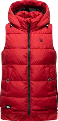 Produktbild von Marikoo Zarinaa Damen Herbst Steppweste mit Kapuze Bodywarmer Vegan Ärmellose Weste Rot Gr. 40- L