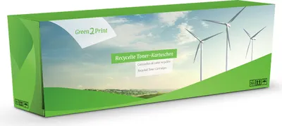 A product box for toner cartridges featuring a landscape with wind turbines.
