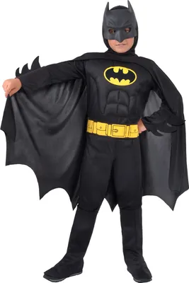 Produktbild von O11671-5-7 schwarz Kinder Batman Muskeln Fledermaus Kostüm Gr. 5-7 Jahre