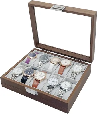Produktbild von Holz Uhrenkoffer für 10 Uhren Uhrenpräsentation Uhrenaufbewahrung Uhrenbox Armbanduhren Präsentation