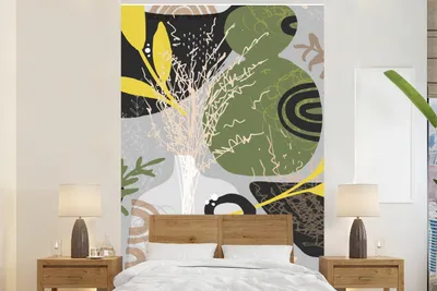 Produktbild von MuchoWow® Fototapete für Wohnzimmer oder Schlafzimmer Wandtapete Vinyl Motivtapete Blumen - Muster - Abstrakt - 225x350 cm - Schlafzimmer tapete