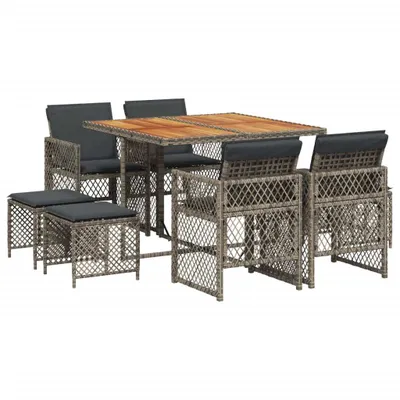 Produktbild von 9-tlg. Garten-Essgruppe mit Kissen Grau Poly Rattan