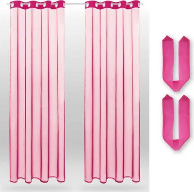 Produktbild von 2er Pack Gardine (+ Raffhalter) Transparent Noella Ösen, Größe: 140 x 145cm (Pink)