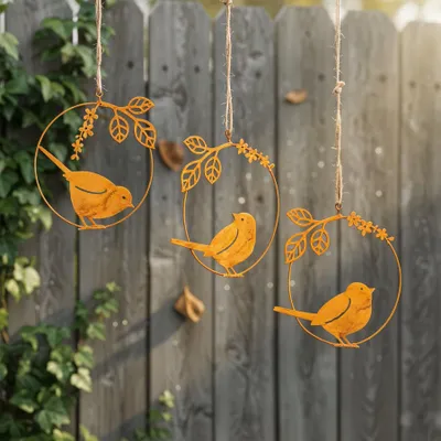 Produktbild von 3er Set Dekoanhänger Vogel Metall Edelrost 11cm Rostige Gartendeko Fensterschmuck