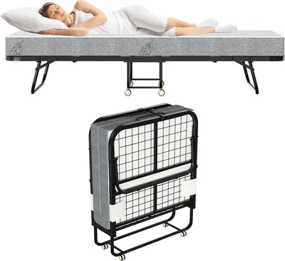 Produktbild von Clanmacy 90x200cm Gästebett Klappbett bis 150kg, auf Rädern, mit Matratze und Schutzhülle