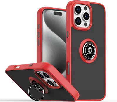 Produktbild von Hülle für iPhone 16 Pro Max Matte Transluzent TPU Stoßfest Schutzhülle mit Ring Halter Ständer Rot