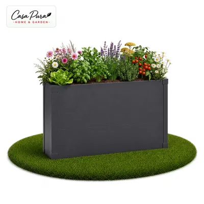 Produktbild von Hochbeet Andros aus Metall schmal verzinkt für Balkon Terrasse Garten – 77 cm Höhe Anthrazit