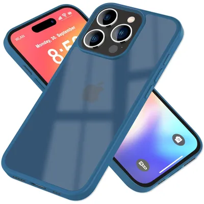 Produktbild von NALIA Matte Handyhülle für iPhone 16 Pro – Stoßfester TPU-Rand & Semi-Transparent – FUZION (Anti-Fingerprint Case) – Marke aus Berlin – Dunkelblau