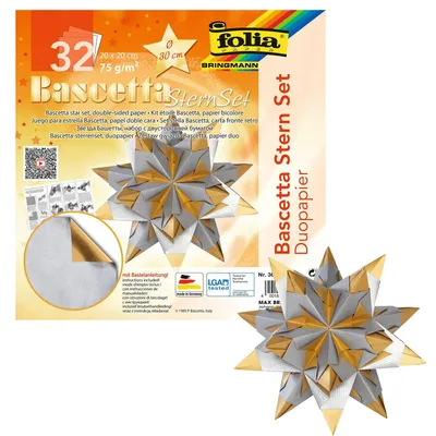 Produktbild von Origami Stern Bastelset Faltstern Papierstern - Silber und Gold - 20 x 20 cm - Stern ca. 30 cm - 32 Blatt