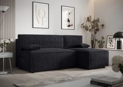 Produktbild von Ecksofa Alvito, Farbe: Schwarz. Material: Bouclé. A: B: 212 cm,H: 85 cm, T: 105 cm, Eckcouch, Schlafcouch, Sofa bed, Schlafsofa