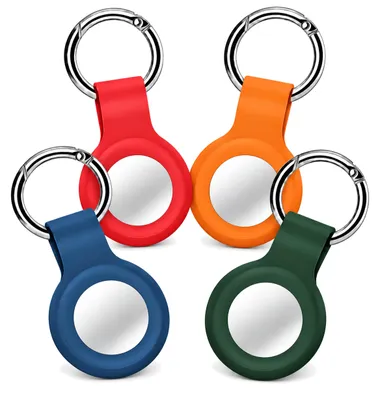 Produktbild von 4x AirTag Anhänger Farbmix Bunt (Rot, Orange, Blau, Dunkelgrün) – AirTag Schlüsselanhänger / Hülle – Silikon Cover Case für Apple AirTag – 4er-Set
