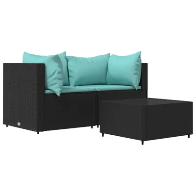 Obrázok produktu pre vidaXL 3-dielna záhradná súprava s vankúšmi Black Poly Rattan