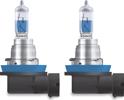 Two car headlight bulbs are shown side-by-side against a white background.