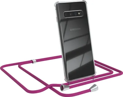 Produktbild von EAZY CASE Handykette kompatibel mit Samsung Galaxy S10, Handyhülle mit Umhängeband, Handykordel, Schutzhülle Clear, Band in Rosa