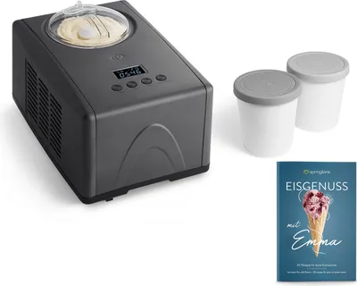 Produktbild von SPRINGLANE Eismaschine Emma 1,5 L mit selbstkühlendem Kompressor 150 W inkl. Aufbewahrungsbehälter 2er-Set, Eiscrememaschine aus Edelstahl mit entnehmbarem Eisbehälter, inkl. Rezeptheft