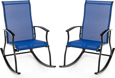 Obrázek produktu pro sada 2 houpacích křesel na zahradu, venkovní houpací křesla s ergonomickým opěradlem a prodyšným sedákem, tmavě modrá + černá