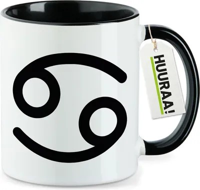 Produktbild von Huuraa Kaffeetasse Krebs Sternzeichen Zeichen 330ml Schwarz Keramik Kaffeebecher Geschenkidee