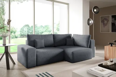 Produktbild von Ecksofas in L-Form ANTONIO CENTAUR 253x148cm, Schenkel/Ottomane rechts/links, Schlaffunktion & Bettkästen, Eckarniutur in Bouclé-Stoff Dunkelgrau