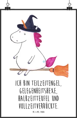 Produktbild von Mr. & Mrs. Panda Bild Einhorn Hexe DIN A1 - Weiß - Geschenk, Einhörner, Teufel, Plakat, wanddeko, Kunstdruck, Frau, Wanddekoration, Unicorn, Engel, drucke, Ehefrau