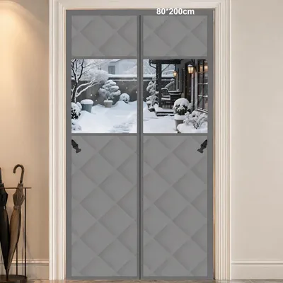 Thermo-Vorhangtür 80x200 cm, grau, isolierend, mit Fenster