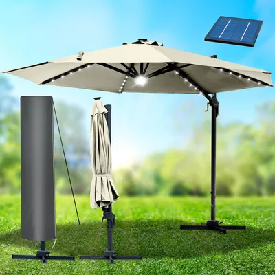 Produktbild von Alu Ampelschirm 300cm beige mit LED-Beleuchtung