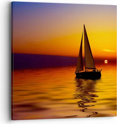 Produktbild von Bild auf Leinwand - Leinwandbild - Boot Sonnenuntergang Landschaft - 40x40cm - Wand Bild - Wanddeko - Leinwanddruck - Bilder - Kunstdruck - Wanddekoration - Leinwand bilder - Wandkunst - AC40x40-0106