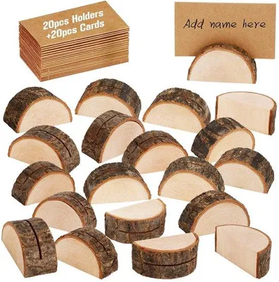 Produktbild von Holz-Platzkartenhalter-Set, 20 Stück, Holz, für Hochzeiten, inkl. 20 Zettel