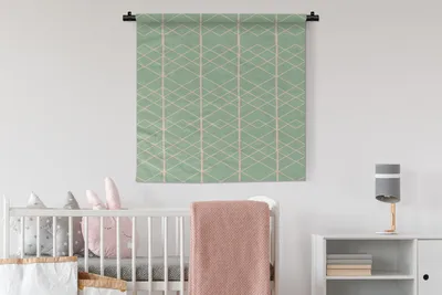 Produktbild von MuchoWow® Wandteppich Wandbehang Grün - Linie - Muster 90x90 cm Tapisserie Dekoration Wandtuch - Wandaufhänger