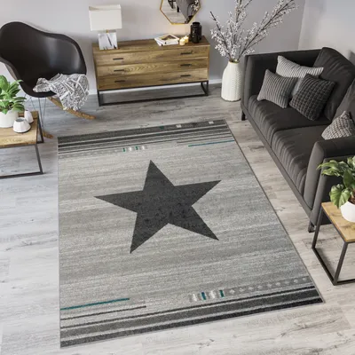 Produktbild von Teppich Wohnzimmer Schlafzimmer Kurzflor Modern Design Meliert Stern Streifen Gestreift Grau Taupe Küche  180 x 260 cm