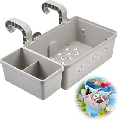 Produktbild von Pool Aufbewahrungskorb Set zum Einhängen, Getränkehalter & Ablagekorb für Aufstellpools und Whirlpools, Grau