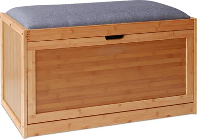 Obrázek produktu pro Relaxdays Bamboo shoe storage bench, Lavice do ložnice, Pěna, Šedá, Přírodní, 800 mm, 300 mm, 490 mm