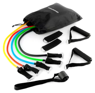 Produktbild von Multifunktionales Set von Widerstandsbändern für Pilates, inklusive Übungsanleitung, geeignet für Muskelaufbau und Gesäß, aus Nylon, mehrfarbig
