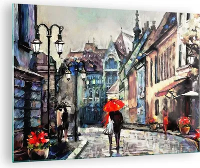 Produktbild von Bilder auf glas - Stadt Straße Haus - 70x50cm - Glasbilder - Wandbilder - Kunstdruck - zum Aufhängen bereit - Wanddekoration aus Glas - Glas Bilder - Wandbild auf Glas - Einteilig - GAA70x50-3940