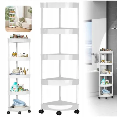 Produktbild von 4 Ebenen Rollwagen für Badezimmer, Duschablage ohne Bohren, Eckregal Stehend mit 360° Drehbare Räder, Duschregal auf Rollen Badezimmer Organizer