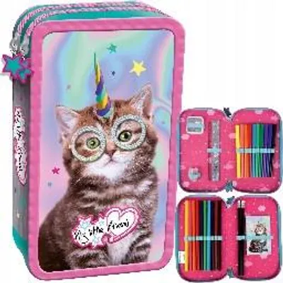 Produktbild von ST.RIGHT My Little Friend Katze Doppelkammer Schulmäppchen mit Zubehör