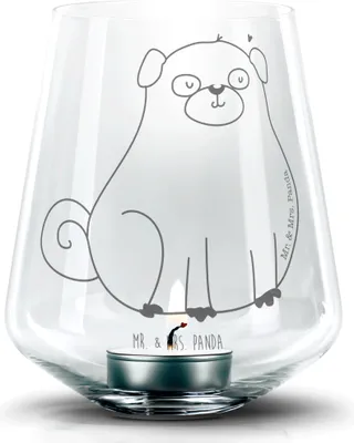 Produktbild von Mr. & Mrs. Panda Windlicht Glas Mops - Transparent - Geschenk, Sprüche, Laterne, Liebe, Hundeliebe, Kerzenglas, Knuffig, Hund, Teelichthalter, gravur