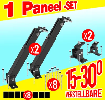 Produktbild von Aufständerung für 1 Solarmodul PV Halterung Balkonkraftwerk Flachdach VERSTELLBAR 15°-30° - SCHWARZ