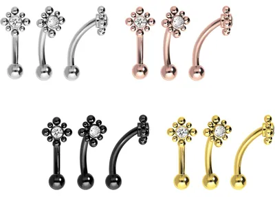 Produktbild von Bauchnabel-Piercing, Rook Piercing Titan Banane mit Push Fit KRISTALL + KUGELQUADRAT RoséGold Stablänge: 6mm