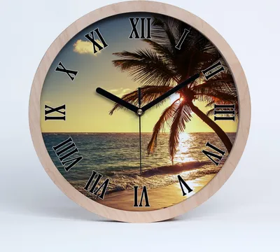 Produktbild von Holzuhr 25fi cm wanduhr - schwarze Spitzen - tropischer Strand