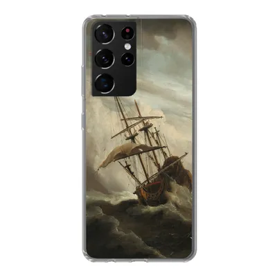 Produktbild von MuchoWow® Handyhülle Schutzhülle Hülle für Samsung Galaxy S21 Ultra Ein Schiff auf offener See während eines Sturms - Gemälde von Willem van de Velde Silikon Softcase Handy Hülle - Mobiltelefon