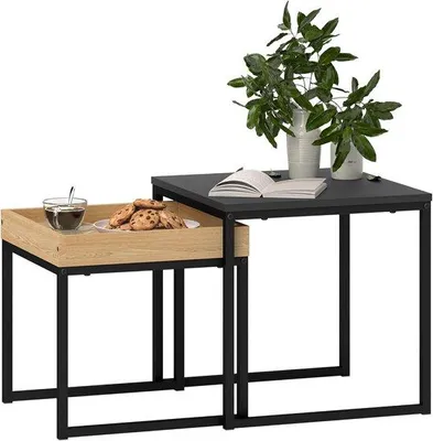 Productafbeelding van Set van 2 Vierkante Salontafels met Stalen Frame - Modern Design