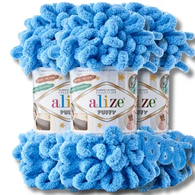 Produktbild von Alize 3x 100g Puffy Wolle, Uni, Häkeln, Stricken (Blue - 289)
