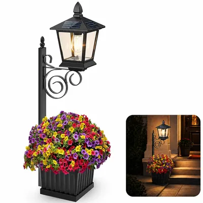 Produktbild von Solarleuchte Garten mit Pflanztopf, 75cm 2-in-1 Solar Gartenlaterne mit warmweißem LED Licht, Dämmerungssensor Außenbeleuchtung für Terrasse, Garten und Einfahrt